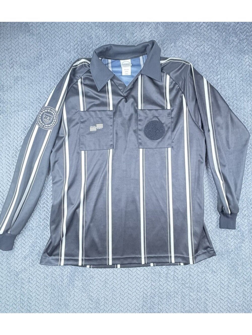 Official Sports US Referee Soccer Jersey, Polo Black/White. Adult Large (0142)